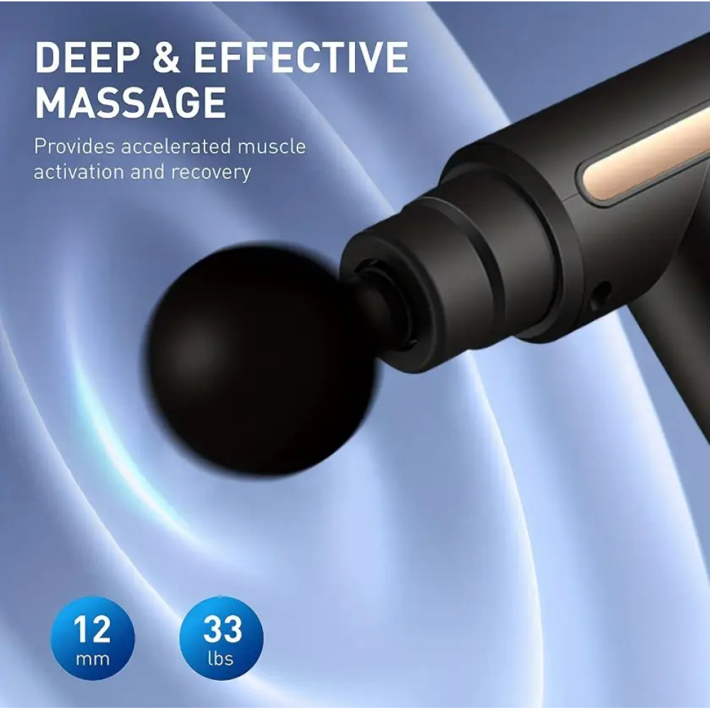 Аккумуляторный перкуссионный массажер Massage Gun 720 дисплеем. 6 Уровней. 4 Насадки. Type-C