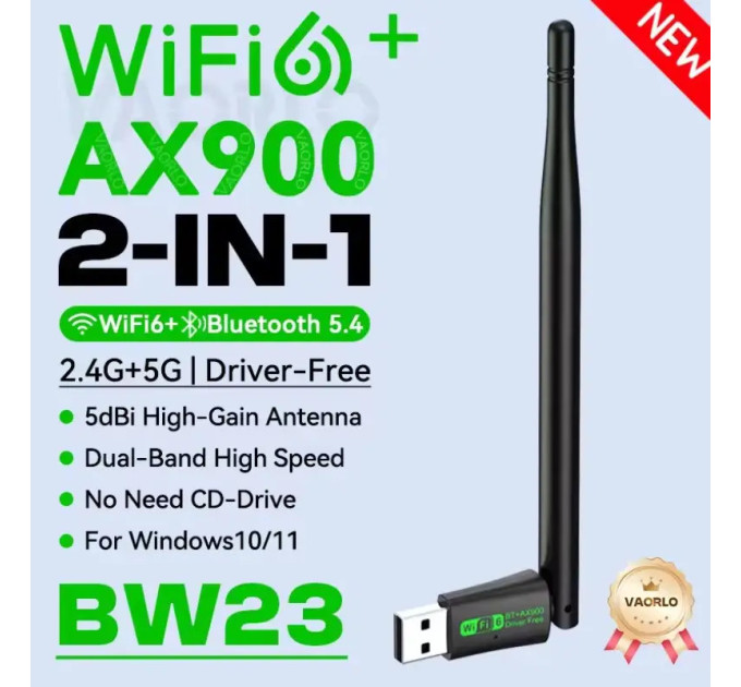 WIFI6 адаптер AX900 + Bluetooth 5.4 Plug and play Антенна