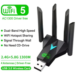 Wi-Fi адаптер AC1300 WiFi5 USB 3.0 5Ггц+2.4Ггц 4 антени