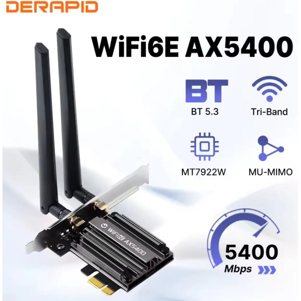WIFI6 + Bluetooth 5.3 контролер AX5400 2.4G/5G/6Ghz PCIe адаптер Derapid MT7922 тридіапазонний