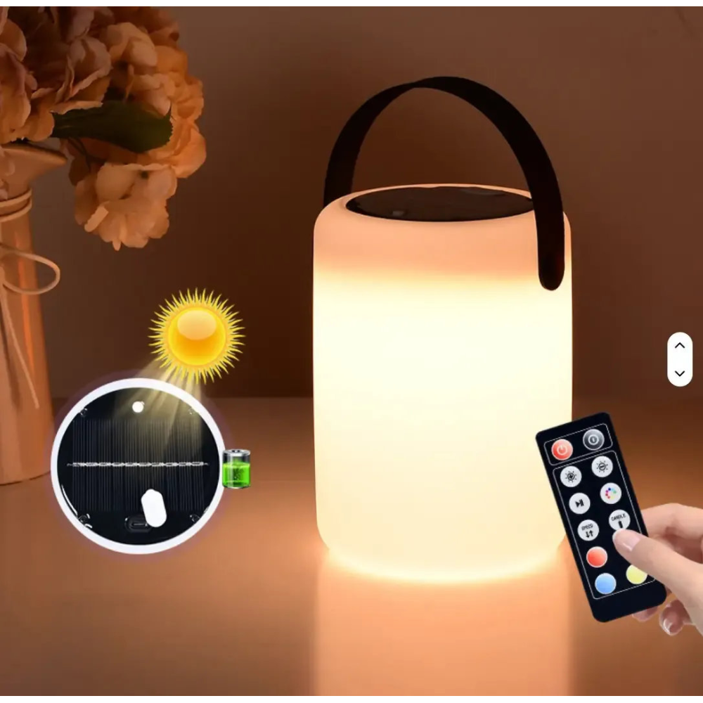 Портативна Лампа Нічник Ліхтар RGB Dynamic Tower Solar Type-C Біла з пультом Д.У.
