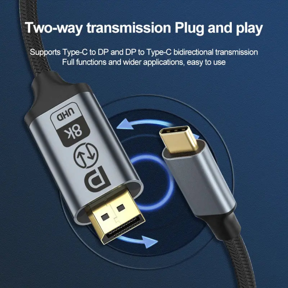 Двонаправлений Кабель  Type-C - DisplayPort 8K 60 Hz UHD 2м DP1.4 SmartG Bidir