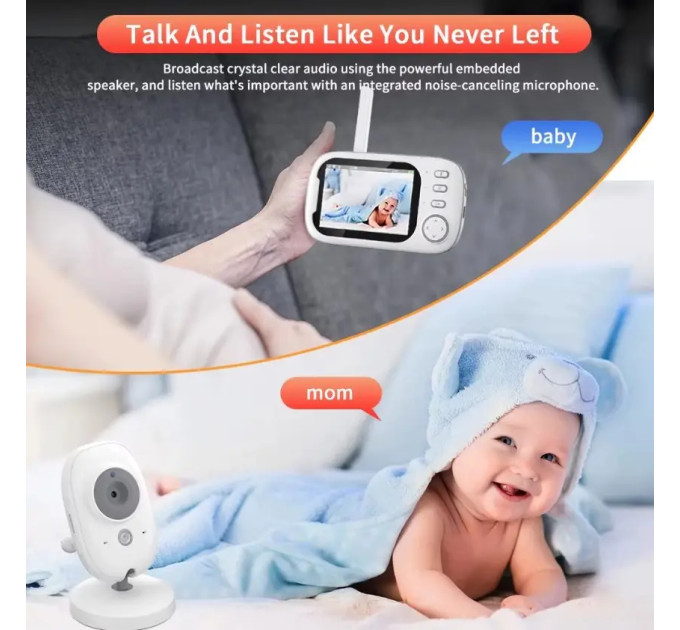 Видеоняня Baby Monitor ABM600-USB Type-c с монитором 3.5'' двусторонней связью и ночным видением