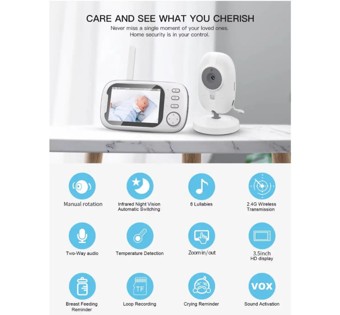 Видеоняня Baby Monitor ABM600-USB Type-c с монитором 3.5'' двусторонней связью и ночным видением