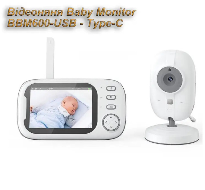 Видеоняня Baby Monitor ABM600-USB Type-c с монитором 3.5'' двусторонней связью и ночным видением