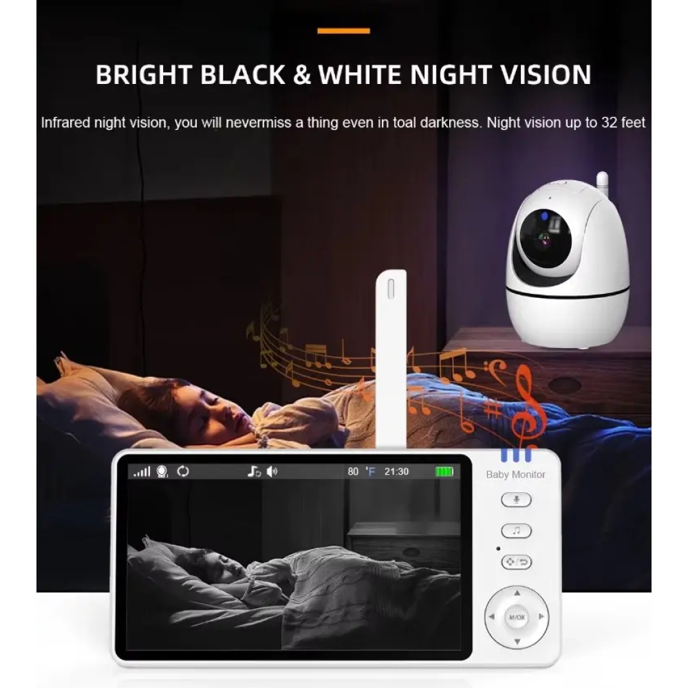 Відеоняня Baby Monitor ABM501-USB з монітором 5'' двостороннім зв'язком та нічним баченням Радіоняня