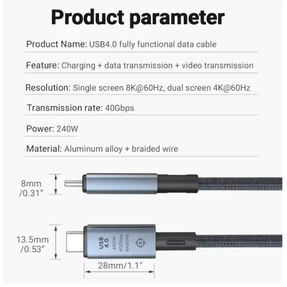 Кабель  Type-c - Type-c Usb 4.0 Type-C Gen2 40Gbps 8K @ 60Hz 1240W AV audio video 1.5м SmartGo Дата кабель