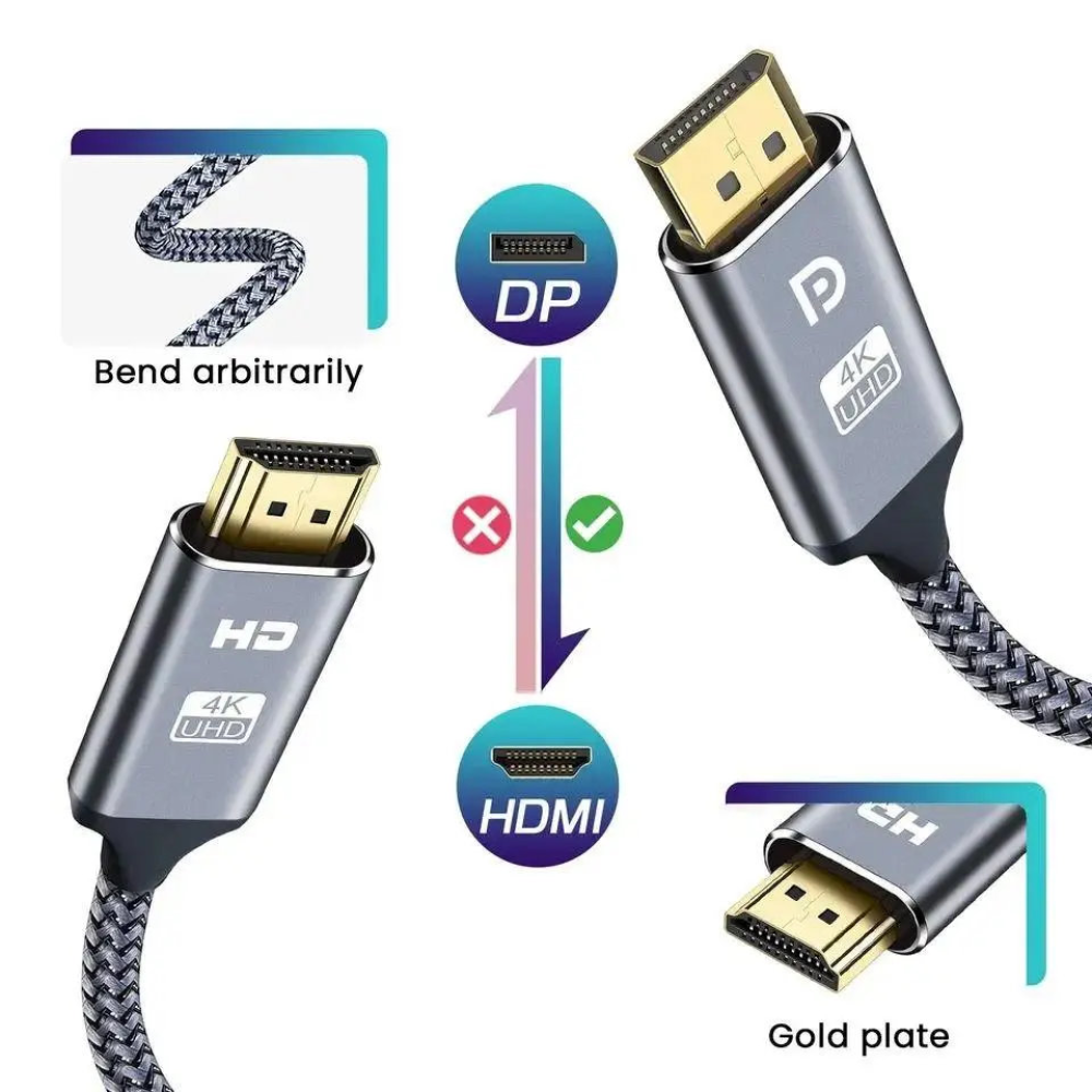 Кабель Display Port - HDMI 4K 3м в оплетці SmartG