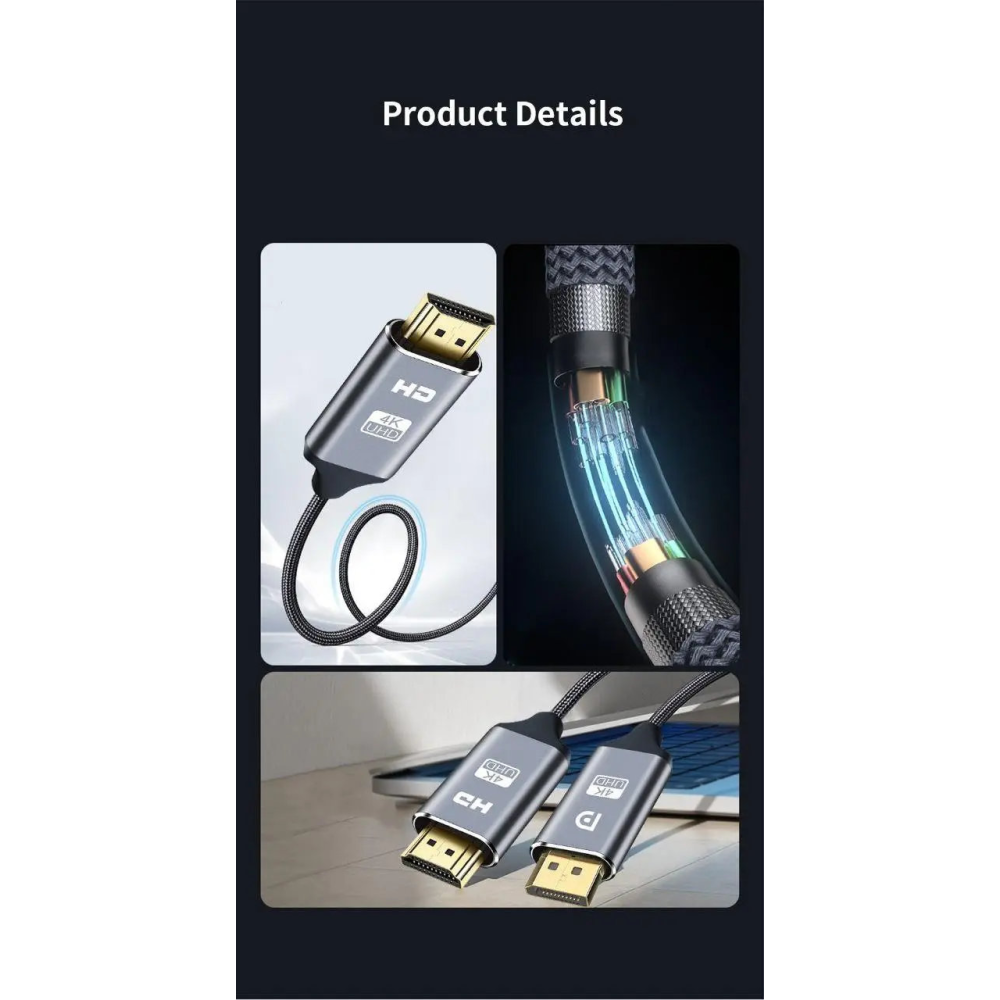 Кабель Display Port - HDMI 4K 3м в оплетці SmartG