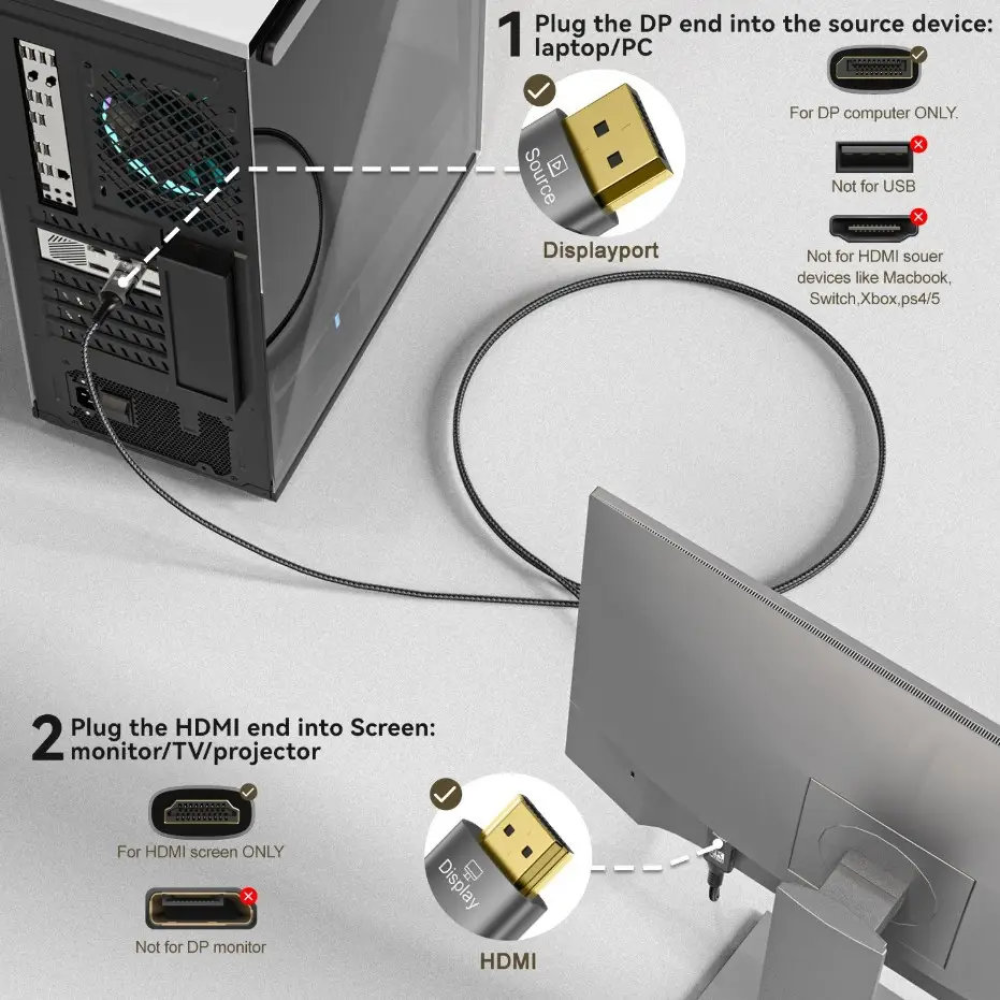 Кабель Display Port - HDMI 4K 60Hz 2м SmartGo