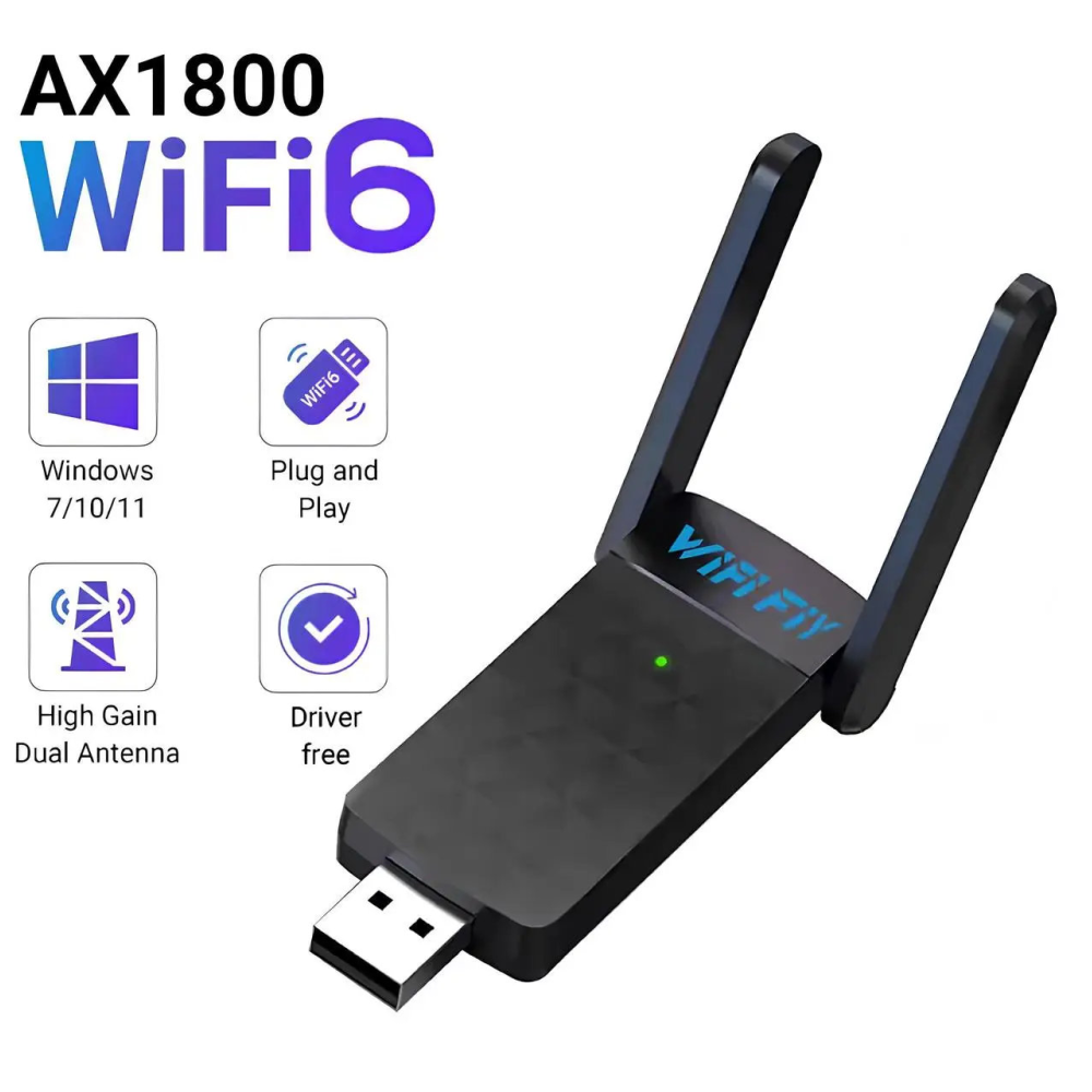 Wi-Fi адаптер AX1800 WiFi6 USB 3.0, дводіапазонний 2.4/5 ГГц WiFi 6