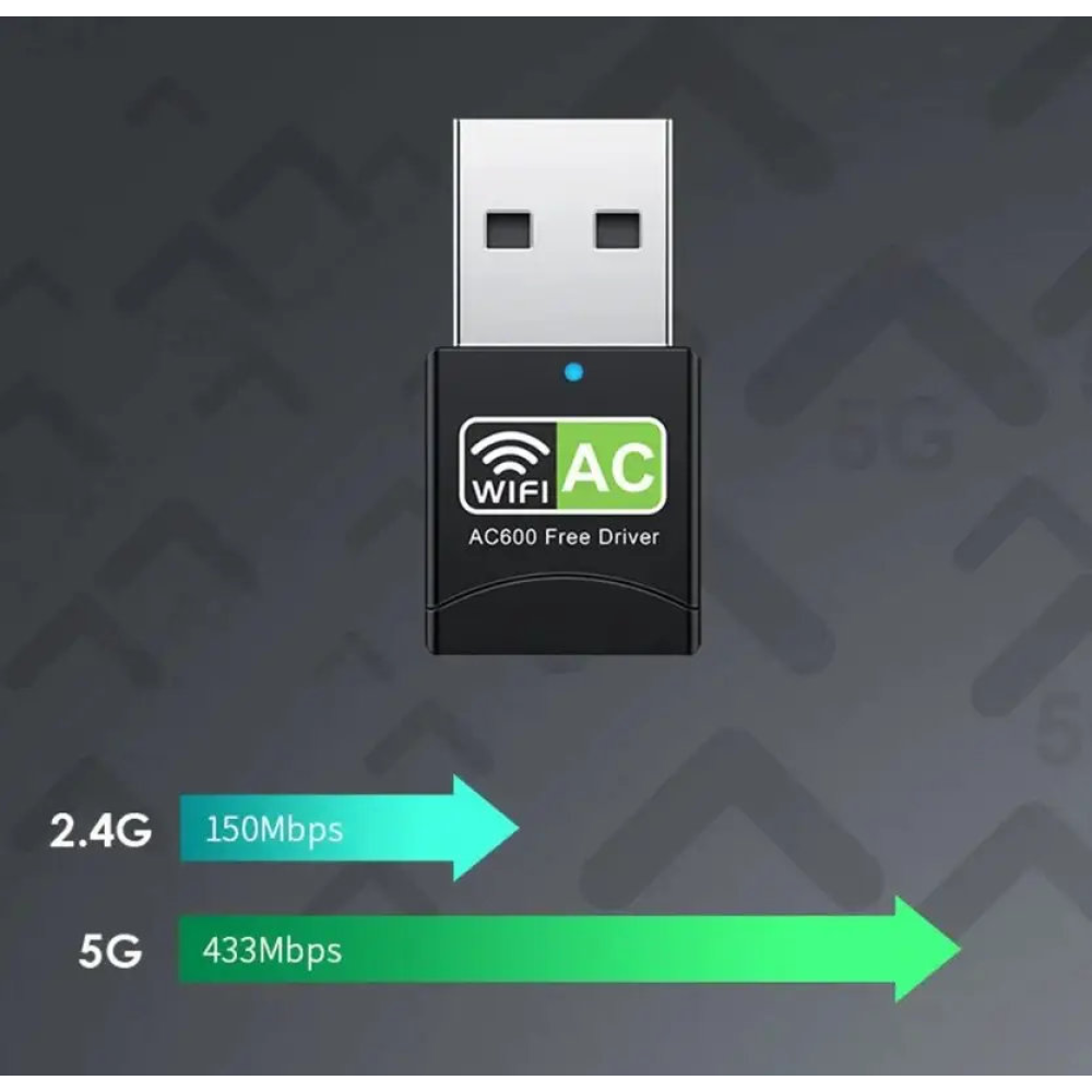 WIFI адаптер AC600 WIFI5 дводіапазонний USB Plug and play