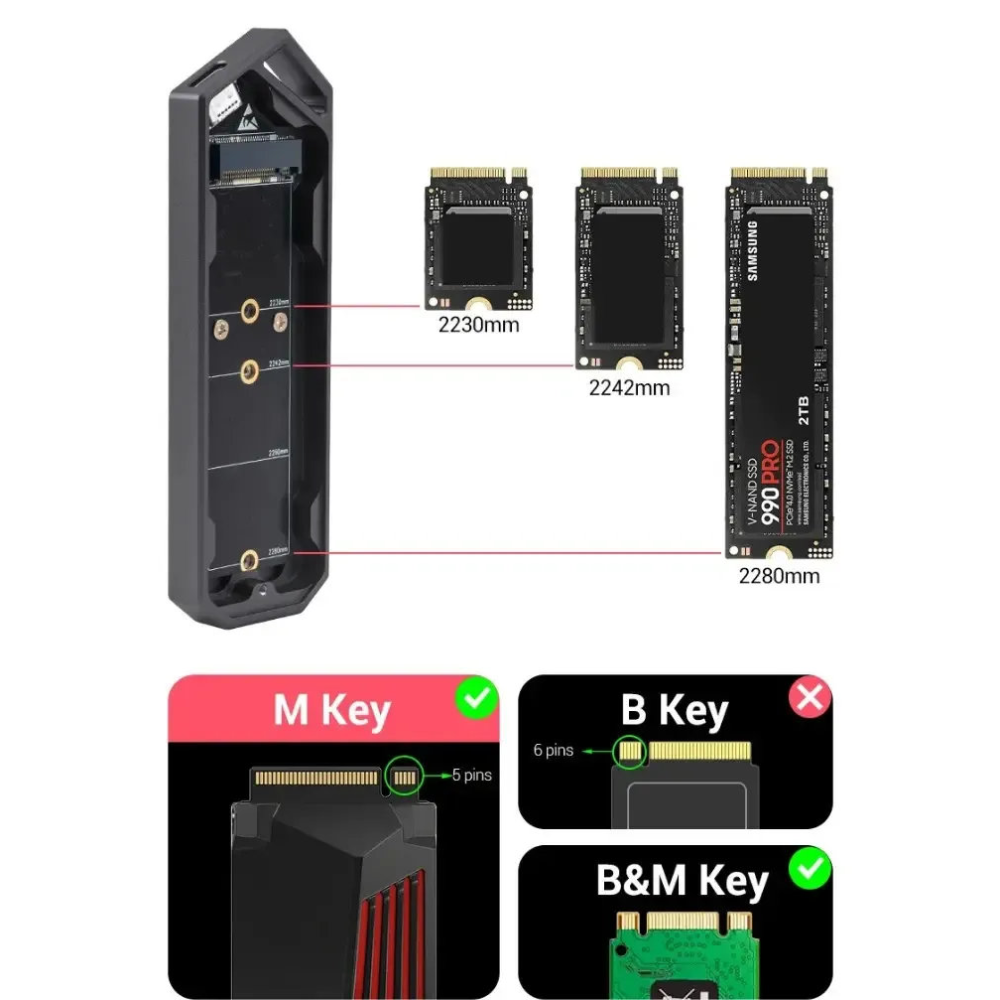 Зовнішня кишеня NVME m.2 SSD USB 3.0 + Type-C UnionSine KFS102 10G USB3.2 Gen2