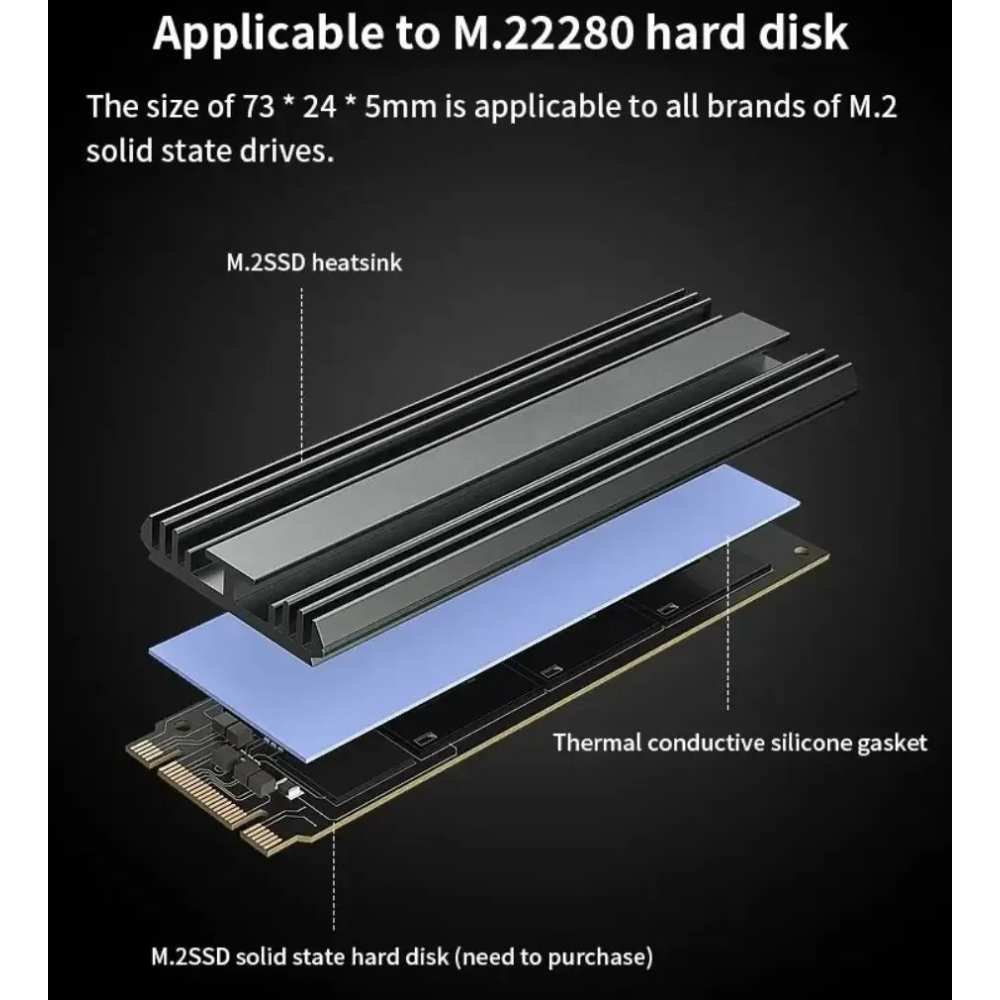 Радіатор охолодження SSD M.2  2280 + термопрокладки Teucer M.2-4 2280