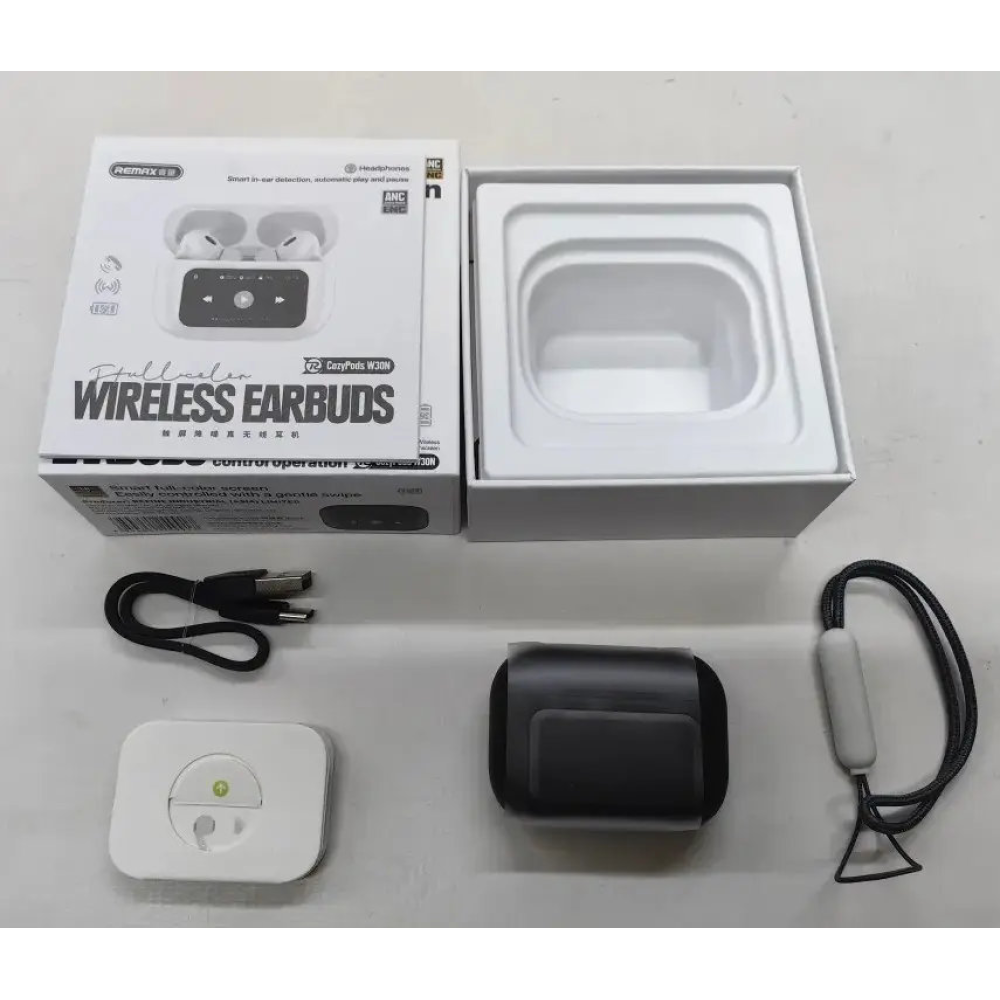 Bluetooth TWS навушники Remax W30N CozyPods з дисплеєм. Чорні