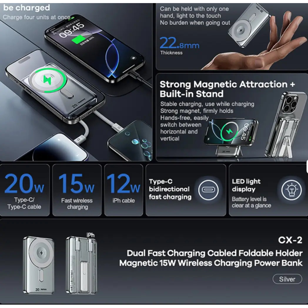 УМБ Павербанк 10000mAh REMAX CX-2 3в1 20W Magsafe Powerbank