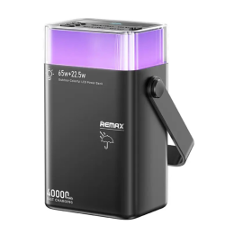 УМБ Павербанк 40000mAh 65W  Remax FP-3 QC3.0 PD Быстрая зарядка + фонарь 360 Черный Powerbank