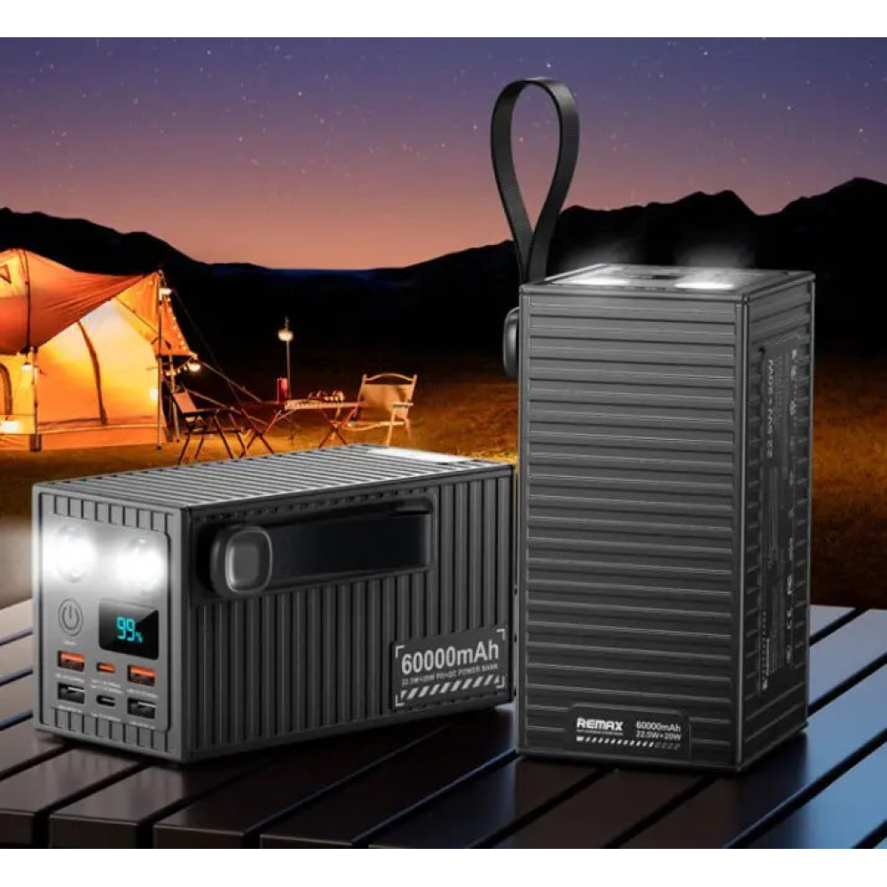 УМБ Павербанк 60000mAh 22.5W+20W  Remax RPP-609 Pro QC3.0 PD Швидка зарядка + Фонарь Ліхтар. Сірий Powerbank