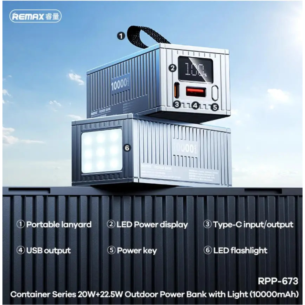 УМБ Павербанк 10000mAh REMAX RPP-673 22,5W Powerbank з ліхтарем