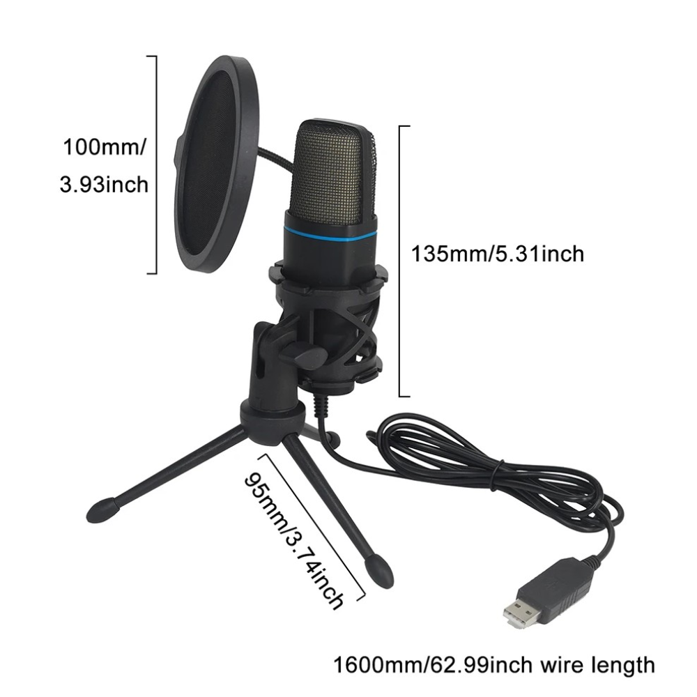 Мікрофон USB RGB Condenser зі штативом та поп-фільтром для ігор і стрімів.