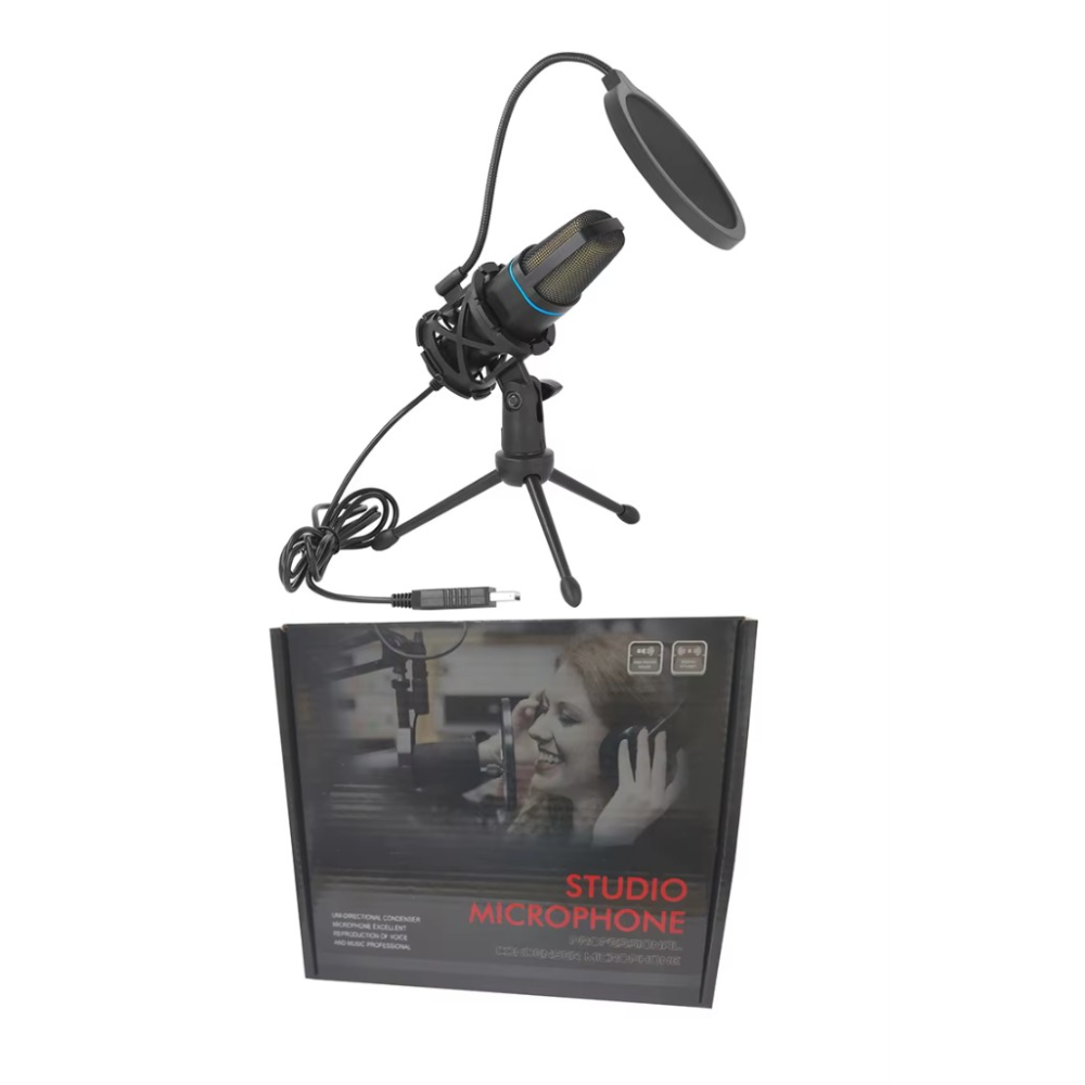 Мікрофон USB RGB Condenser зі штативом та поп-фільтром для ігор і стрімів.