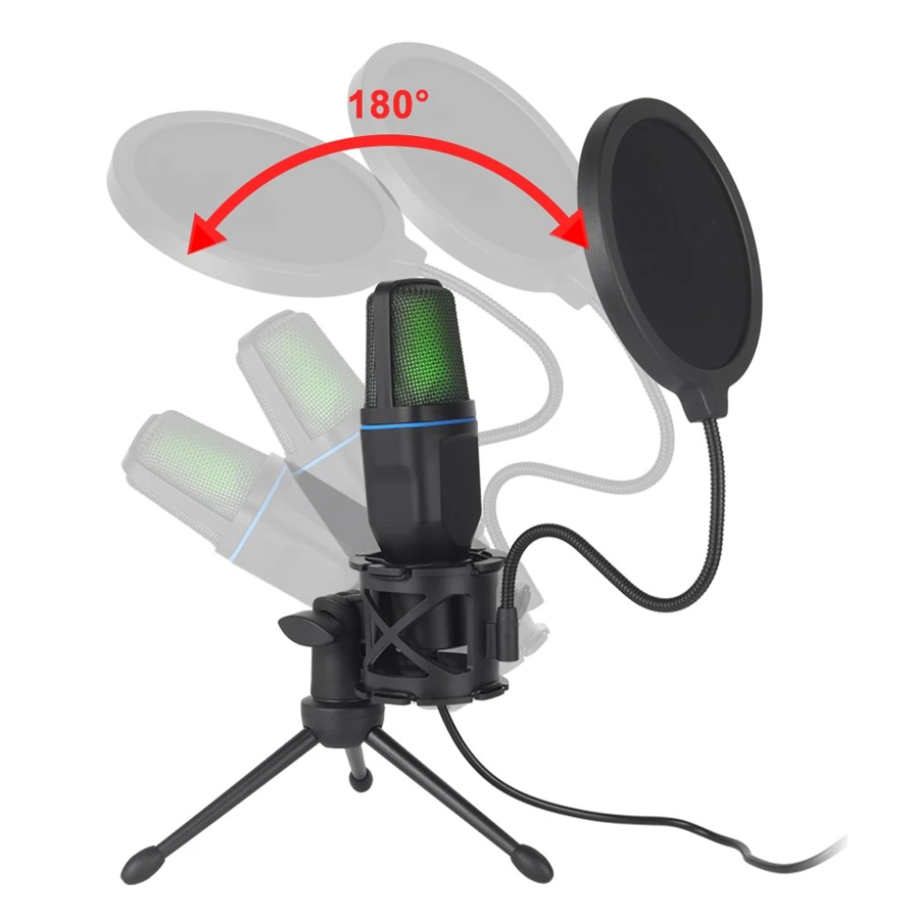 Мікрофон USB RGB Condenser зі штативом та поп-фільтром для ігор і стрімів.