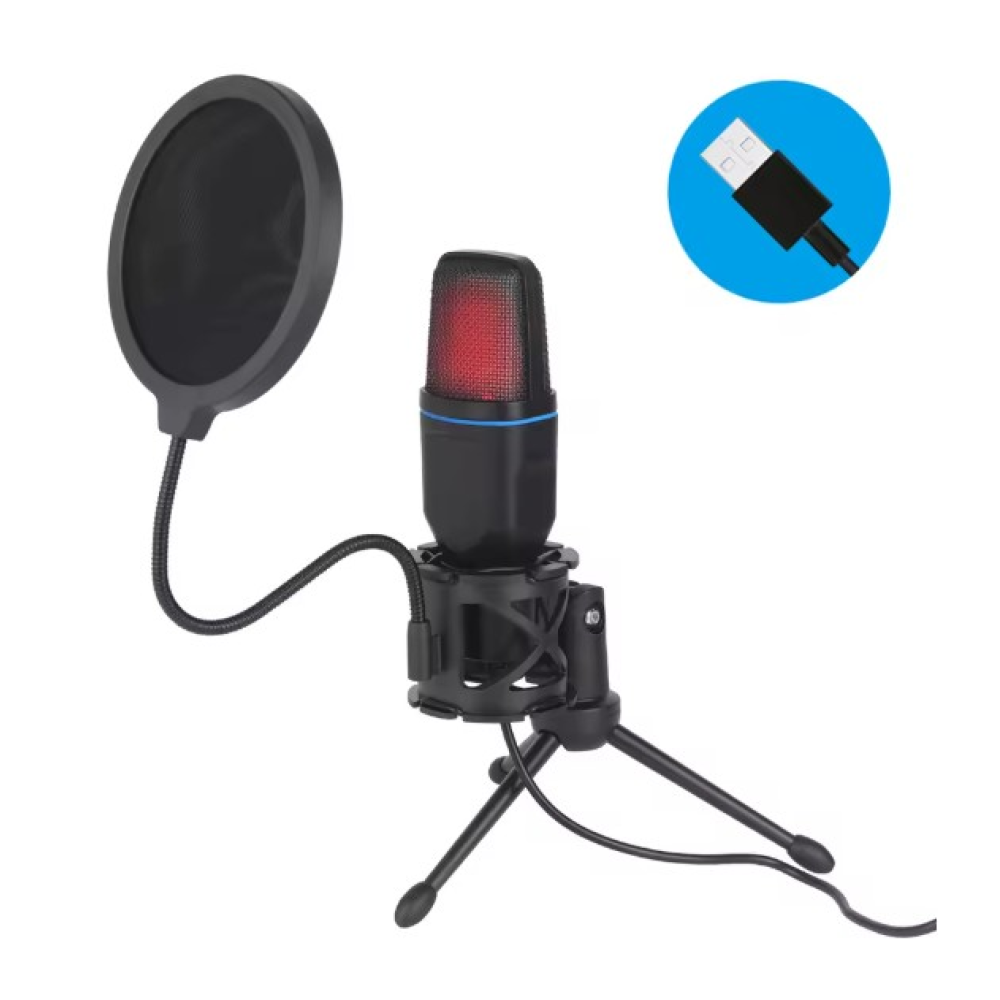 Мікрофон USB RGB Condenser зі штативом та поп-фільтром для ігор і стрімів.