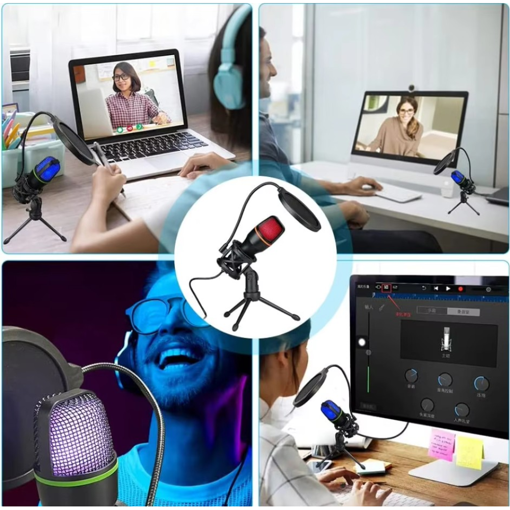 Мікрофон USB RGB Condenser зі штативом та поп-фільтром для ігор і стрімів.