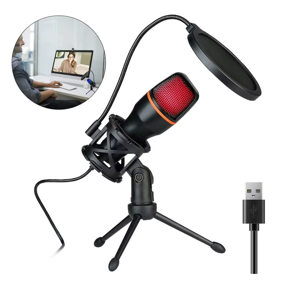 Мікрофон USB RGB Condenser зі штативом та поп-фільтром для ігор і стрімів.