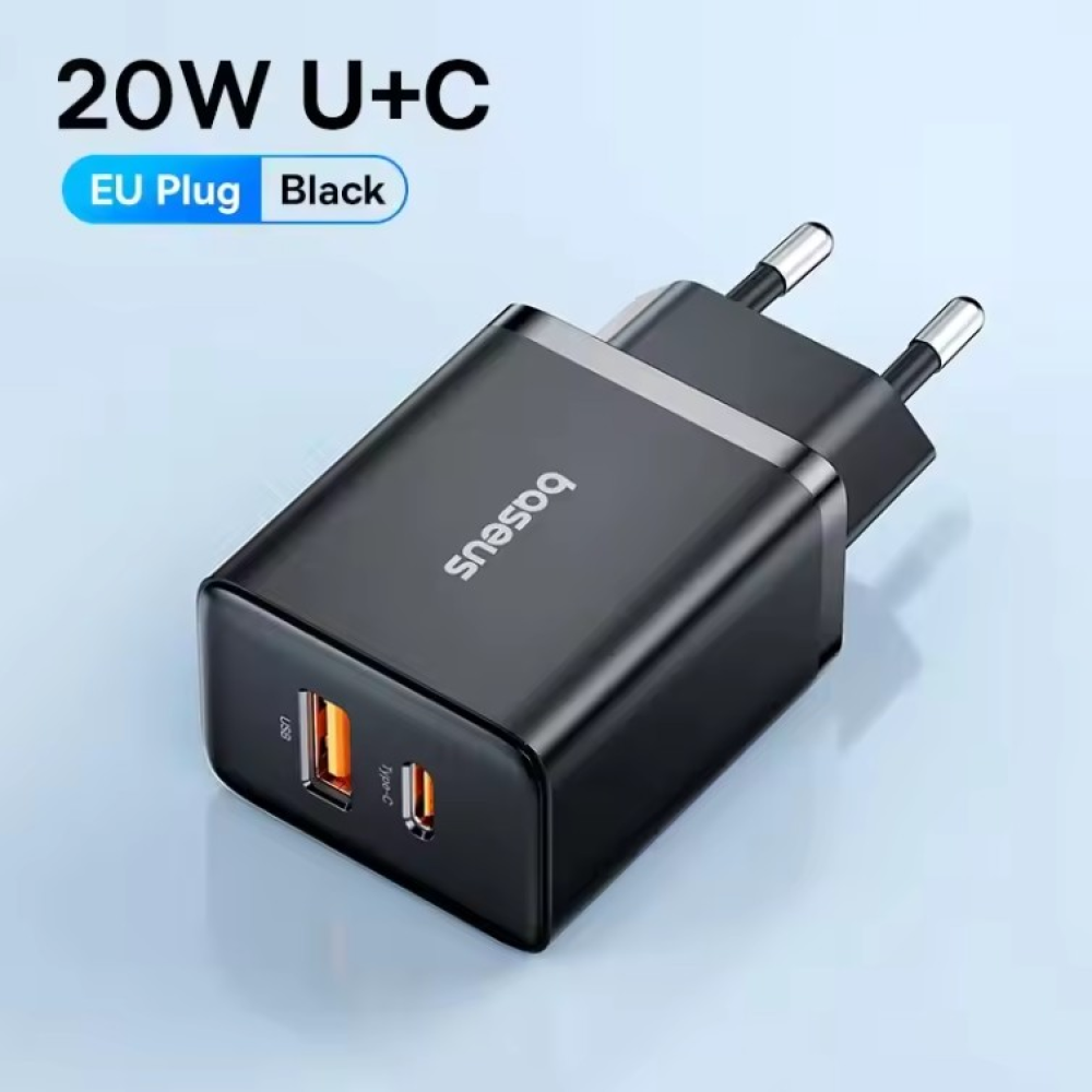 Мережевий зарядний пристрій Baseus 20W Type-C + USB Baseus Cube Fast Charger C+U