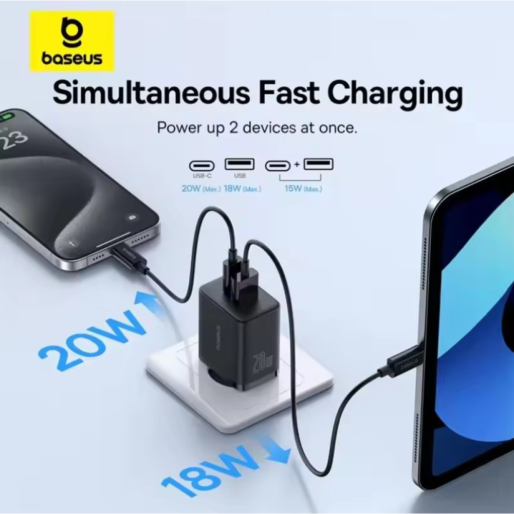 Мережевий зарядний пристрій Baseus 20W Type-C + USB Baseus Cube Fast Charger C+U