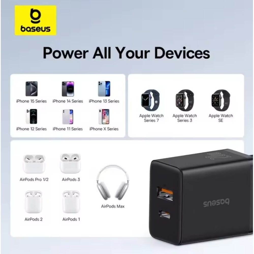 Мережевий зарядний пристрій Baseus 20W Type-C + USB Baseus Cube Fast Charger C+U