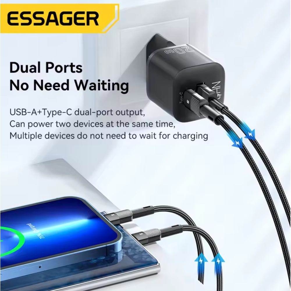 Мережевий зарядний пристрій Essager 20W QC3.0  AFC FCP SCP  (Швидка зарядка)