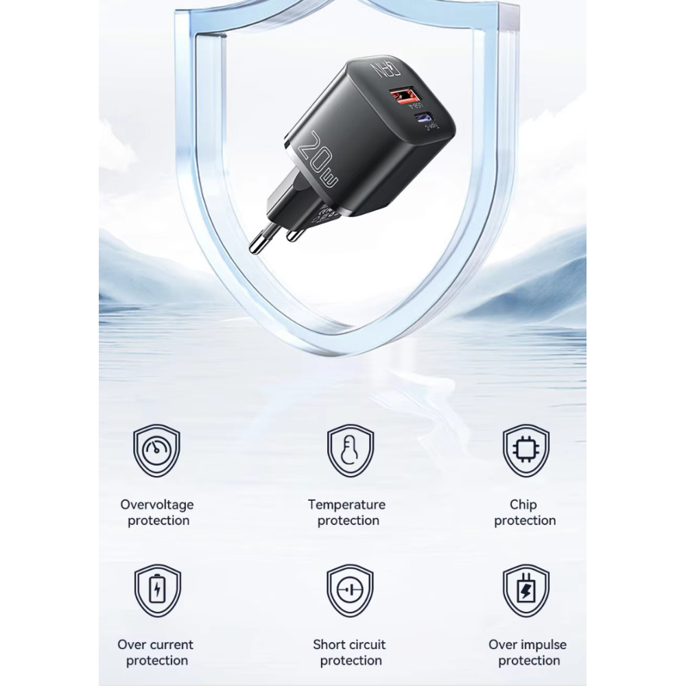 Мережевий зарядний пристрій Essager 20W QC3.0  AFC FCP SCP  (Швидка зарядка)