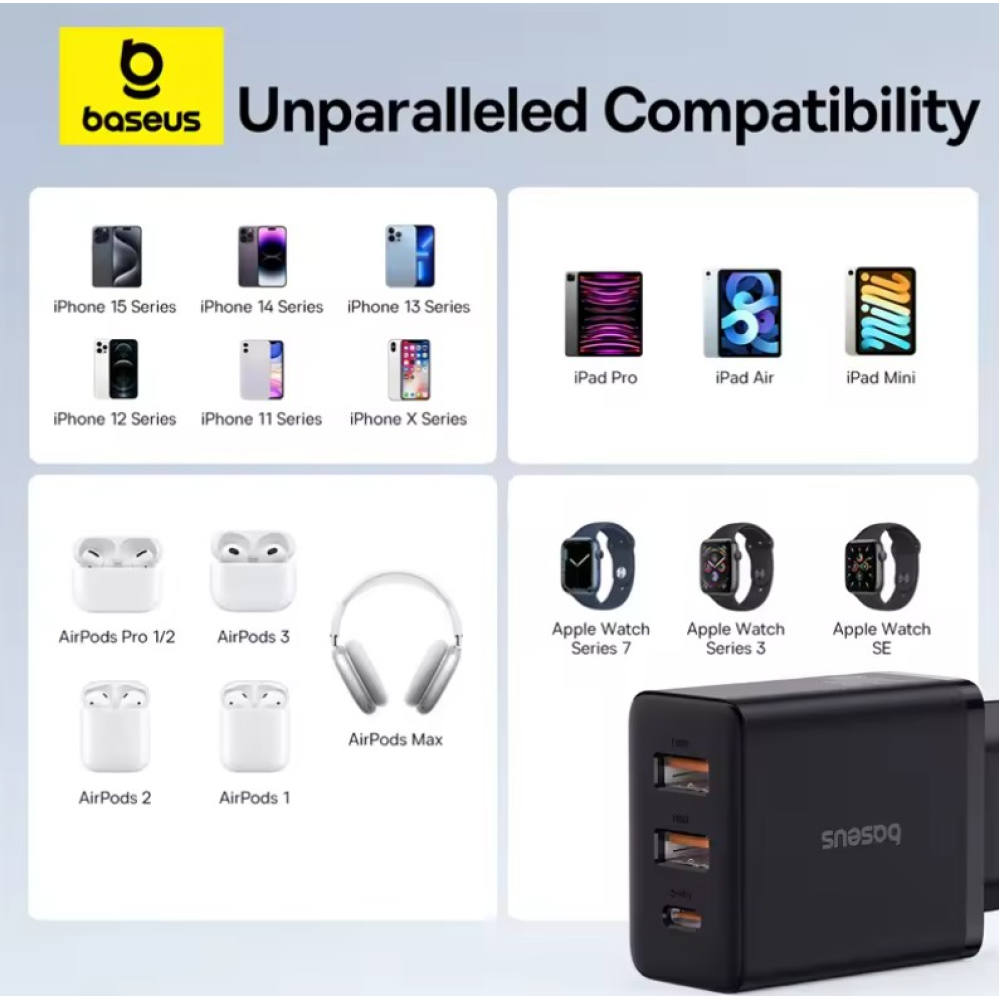 Сетевое зарядное устройство Baseus 30W Type-C + 2USB Baseus Cube Fast Charger 2U+C