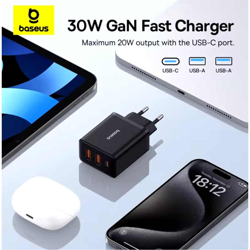 Сетевое зарядное устройство Baseus 30W Type-C + 2USB Baseus Cube Fast Charger 2U+C