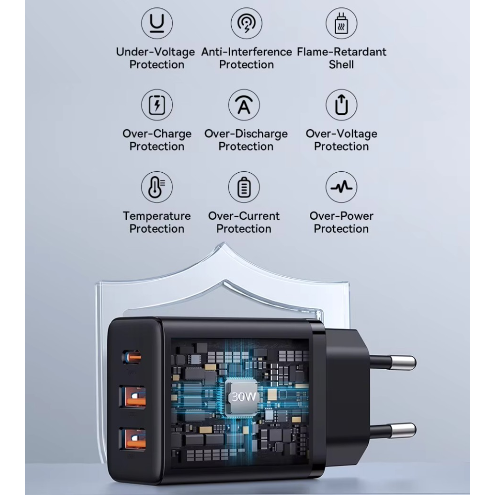 Сетевое зарядное устройство Baseus 30W Type-C + 2USB Baseus Cube Fast Charger 2U+C