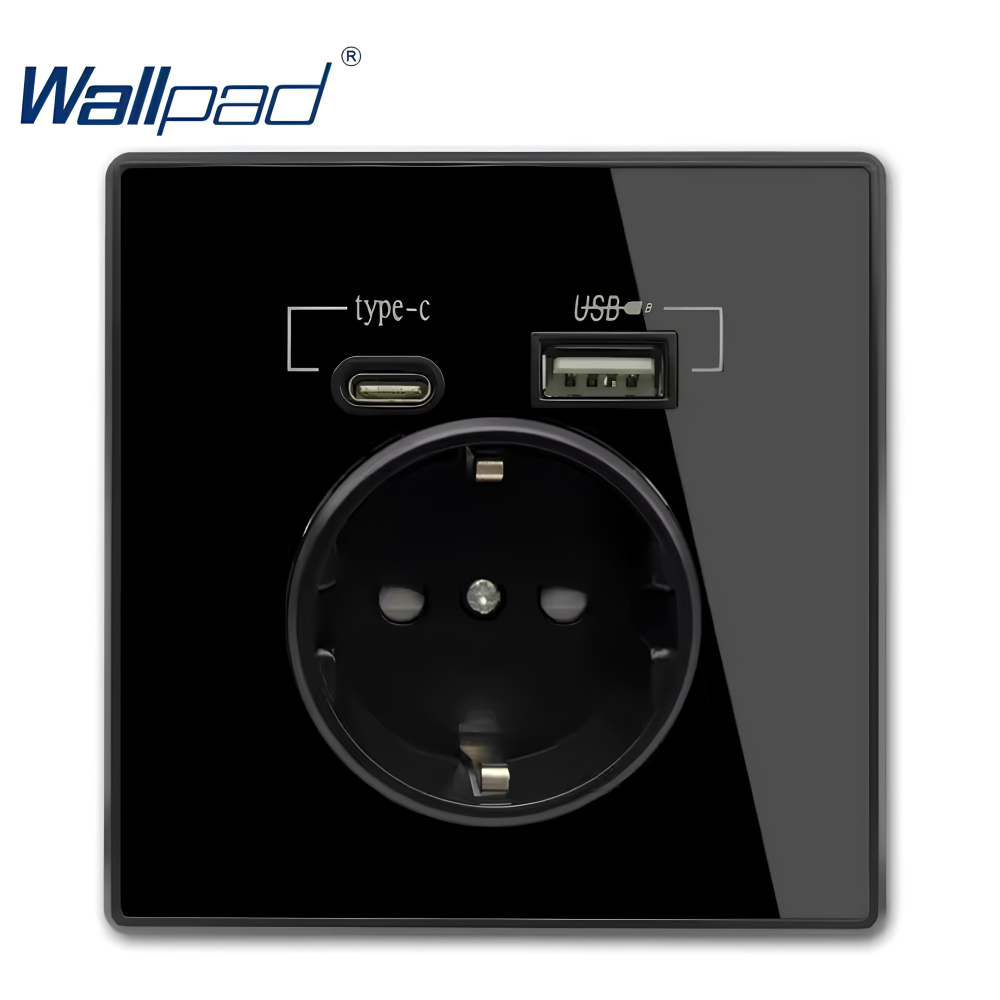Розетка  із заземленням UBS+Type-C Wallpad Blk