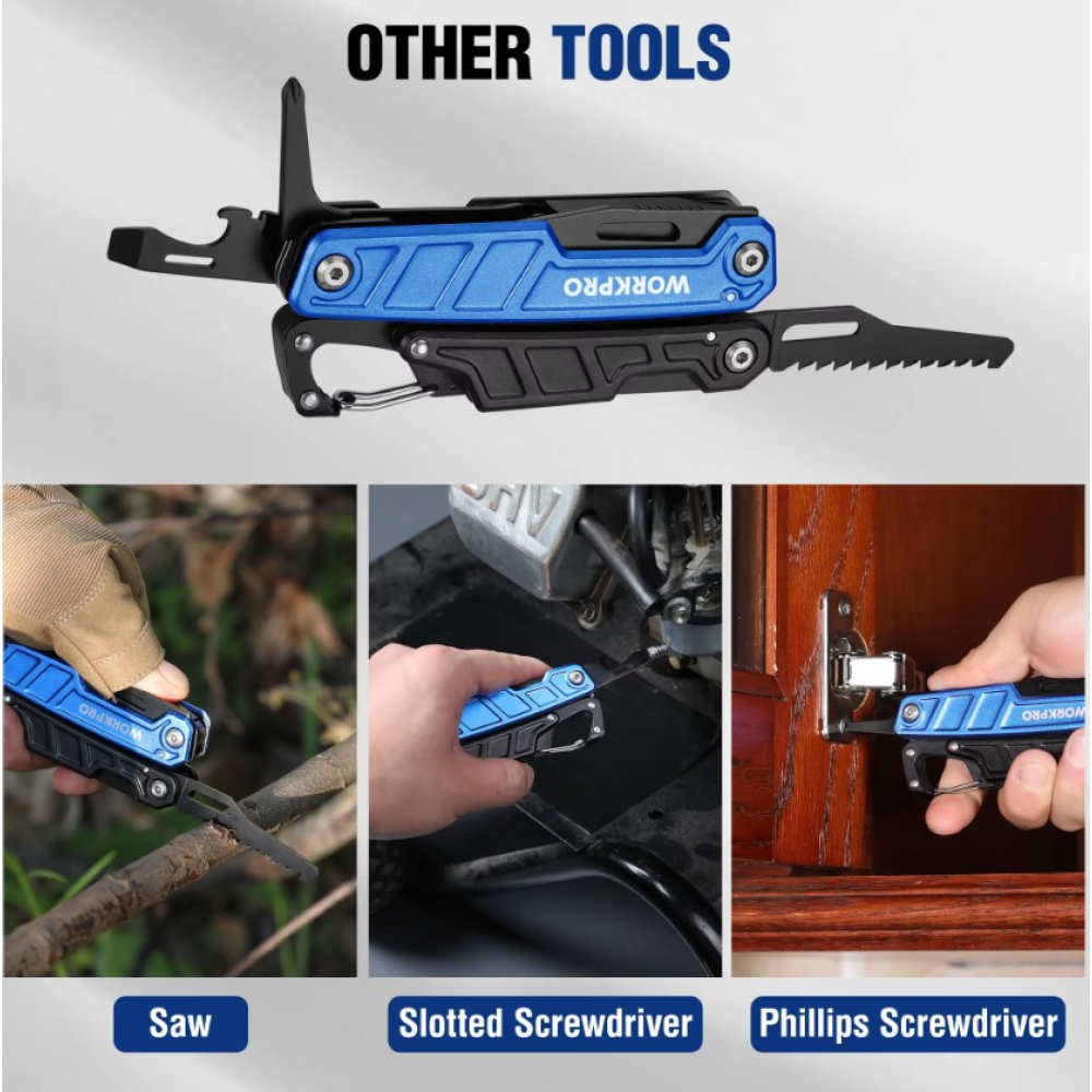Мультитул  WORKPRO W014102AS 11в1 карабин. Liner-lock защита