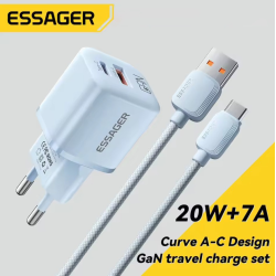 Мережевий зарядний пристрій Essager 20W QC3.0 AFC FCP SCP 3.6A (Швидка зарядка) + Кабель Type-C 1m Чорне Мережевий зарядний пристрій Essager 20W QC3.0 AFC FCP SCP 3.6A (Швидка зарядка) + Кабель Type-C 1m Чорне