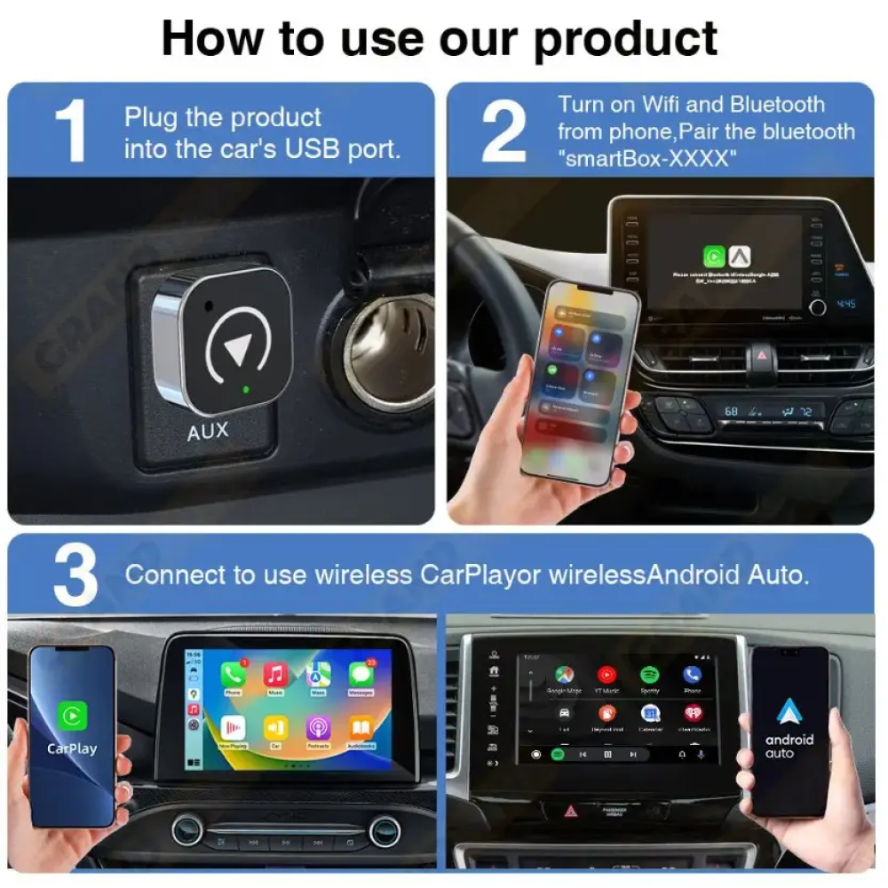 Адаптер беспроводной для Apple CarPlay и Android Auto 2in1 USB WIFI5 Bluetooth 5.0 С переходниками