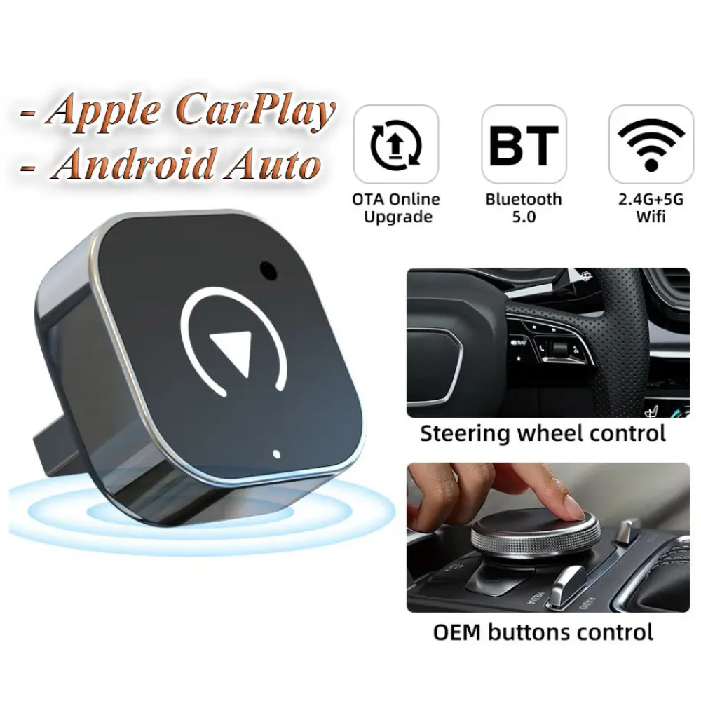 Адаптер беспроводной для Apple CarPlay и Android Auto 2in1 USB WIFI5 Bluetooth 5.0 С переходниками