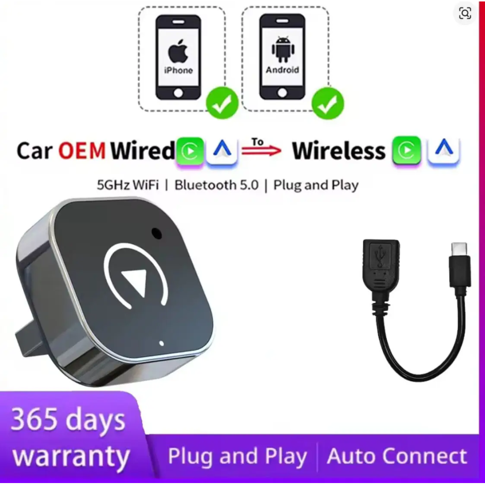 Адаптер беспроводной для Apple CarPlay и Android Auto 2in1 USB WIFI5 Bluetooth 5.0 С переходниками