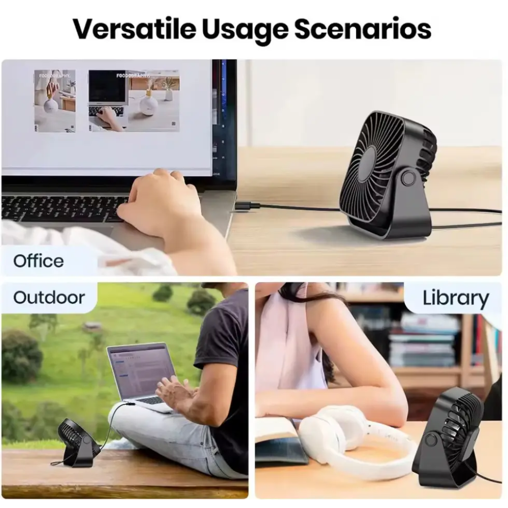 USB вентилятор портативний TOPK K52 чорний, 3 швидкості.