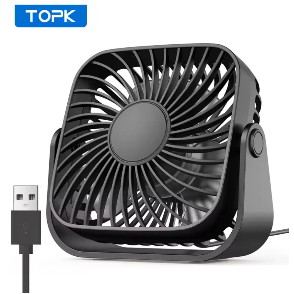 USB вентилятор портативний TOPK K52 чорний, 3 швидкості.