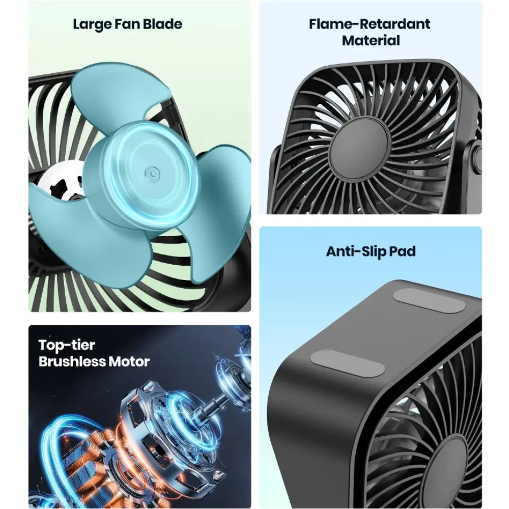 USB вентилятор портативний TOPK K52 чорний, 3 швидкості.