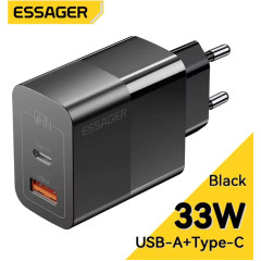 Мережевий зарядний пристрій Essager 33W ES-CD29 GAN чорне Мережевий зарядний пристрій Essager 33W ES-CD29 GAN чорне