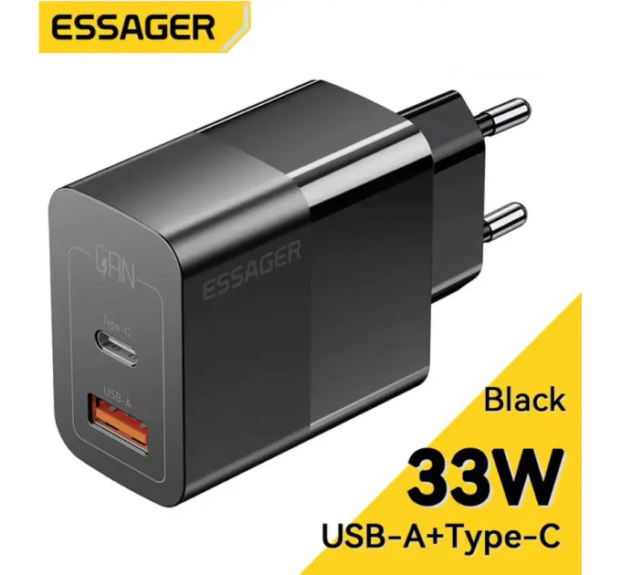 Мережевий зарядний пристрій Essager 33W ES-CD29 GAN чорне Мережевий зарядний пристрій Essager 33W ES-CD29 GAN чорне