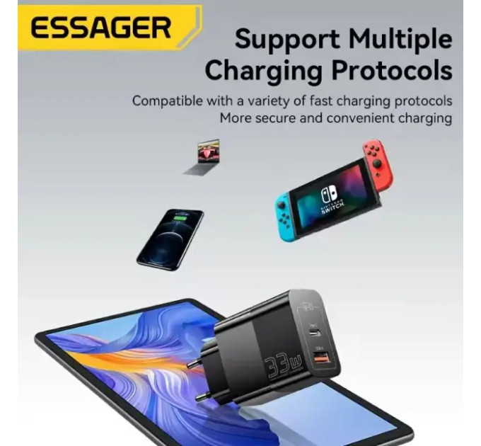 Мережевий зарядний пристрій Essager 33W ES-CD29 GAN чорне