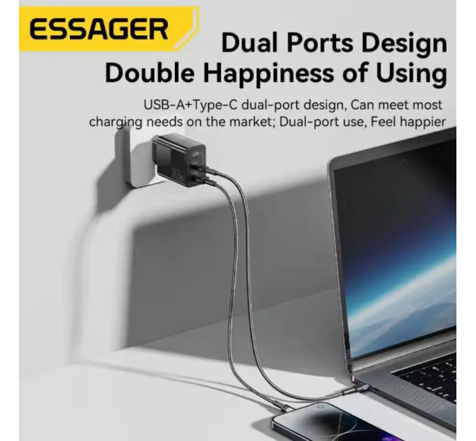 Мережевий зарядний пристрій Essager 33W ES-CD29 GAN чорне